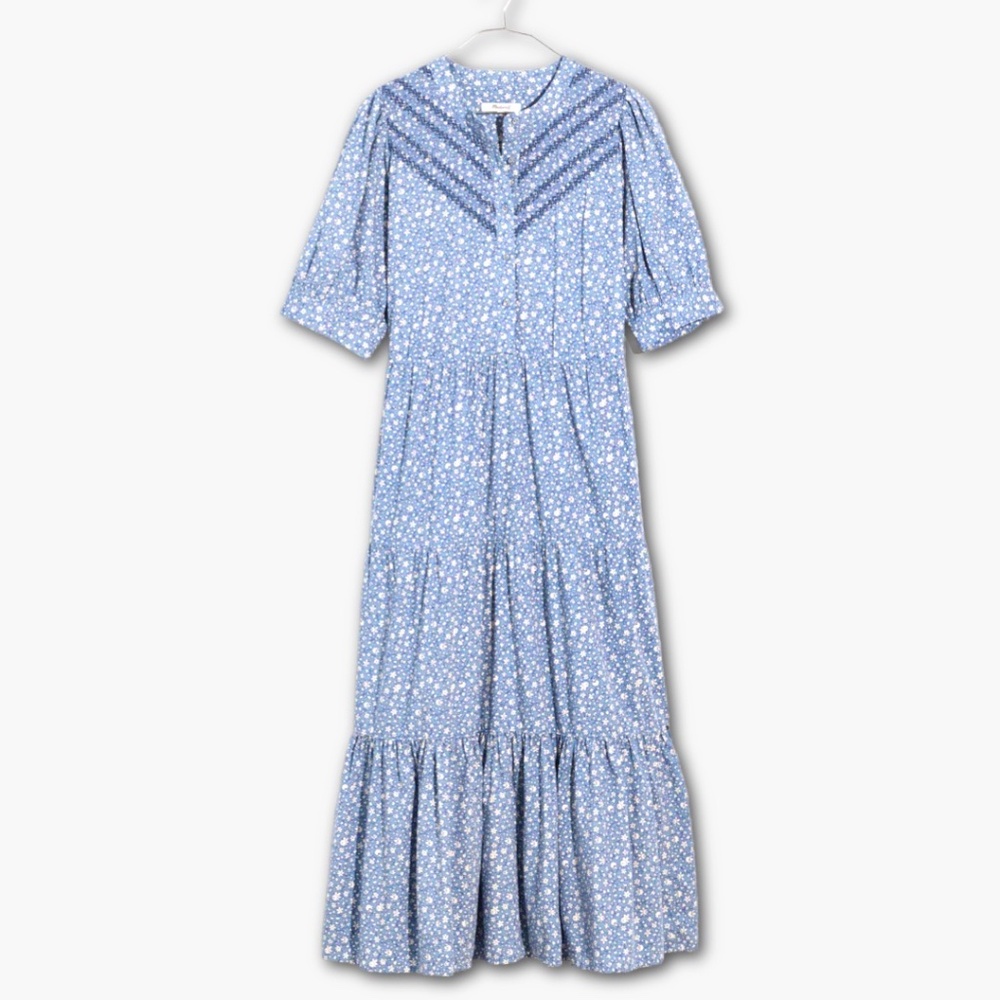 Embroidered Puff-Sleeve Midi Dress in Cottage Garden by Madewell